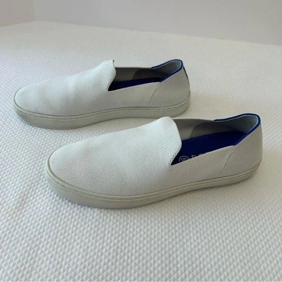 Rothy's Size W 9.5 White Blue & Black Heel Stripes Casual Slip-Ons Sneakers - Picture 6 of 9